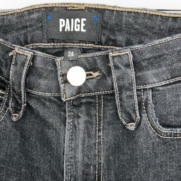 NWT PAIGE ultra high rise Hoxton Ankle Raw Hem Smokey Charcoal Black denim w 24 - Picture 9 of 10